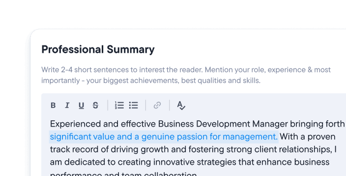 Illustrative writing suggestions for a resume introduction